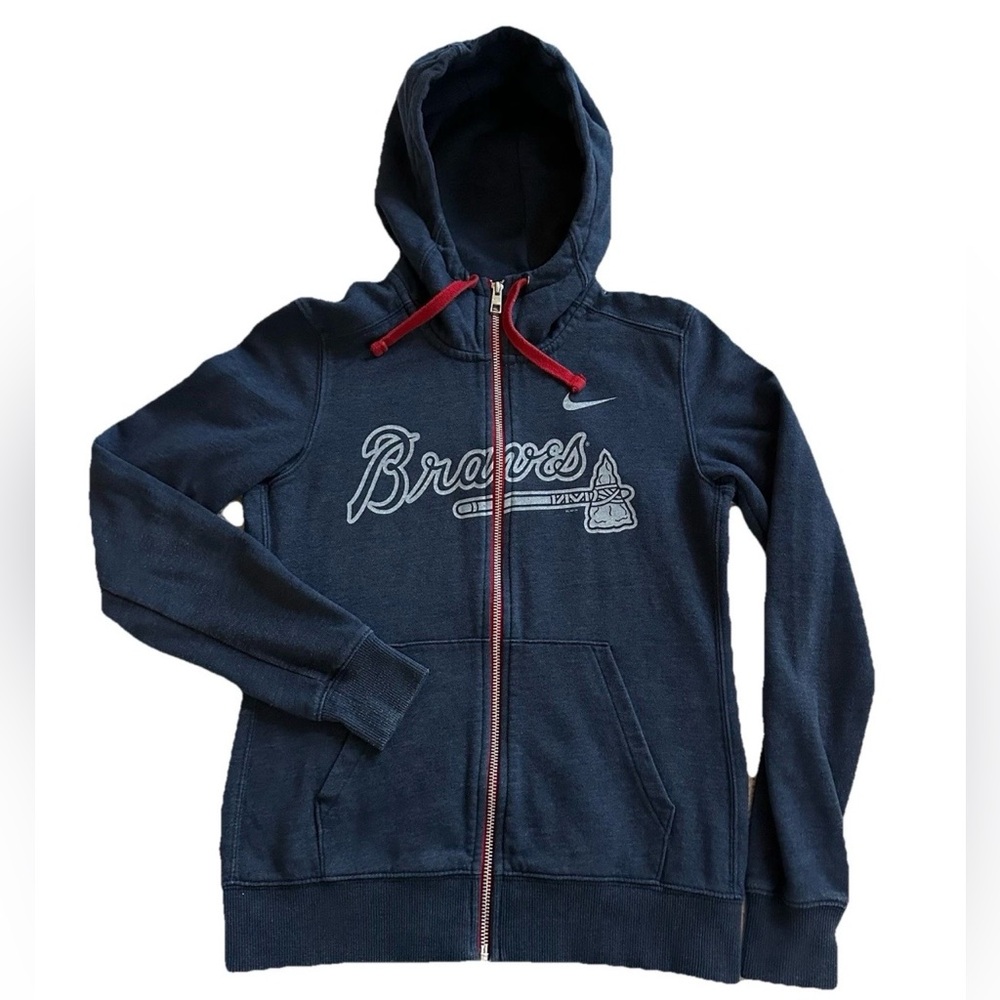 Nike Atlanta Braves Knockout Script Full Red Zip Hoodie-Women’s M-Baseball MLB